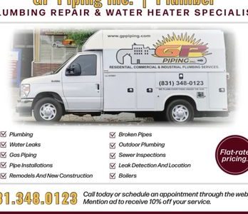 Servicios de fontanería en Monterey: GP Piping, especialistas en alcantarillado y repipe