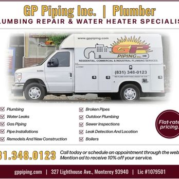 Servicios de fontanería en Monterey: GP Piping, especialistas en alcantarillado y repipe
